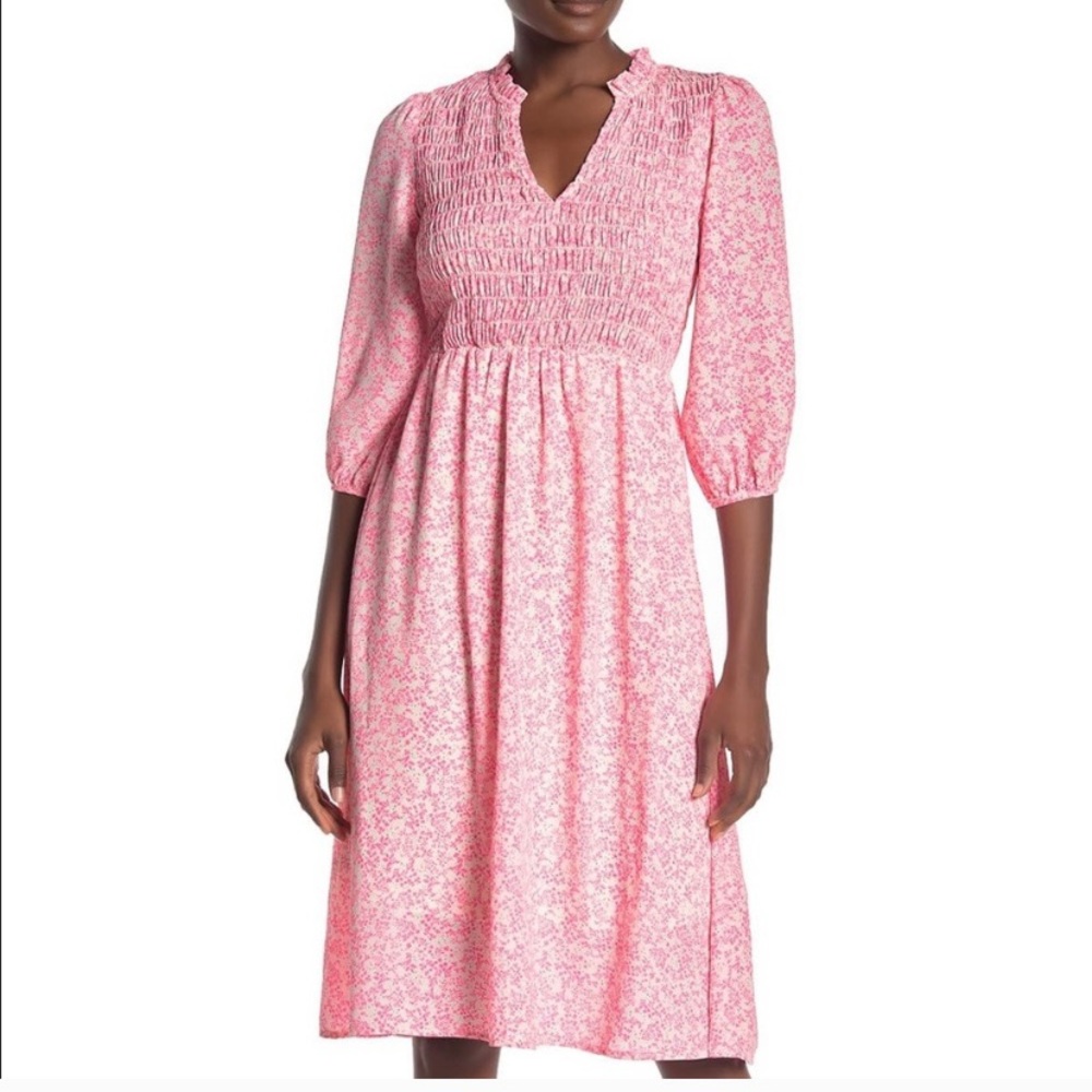 Superfoxx V-Neck Smocked Floral Midi Dress